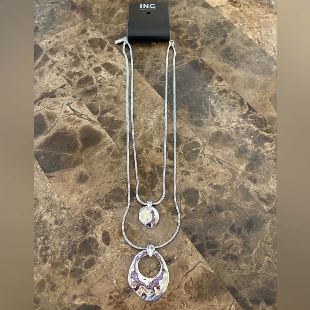 INC International Concepts NWT Silver Double Pendant Necklace